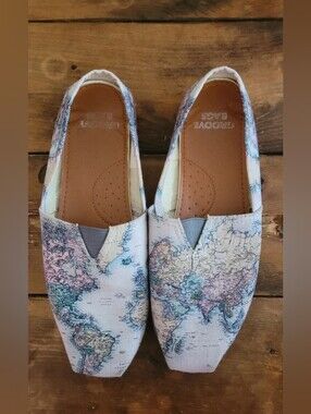 groove Map-Print Canvas Slip-On Flats in Blue, Pink, Tan